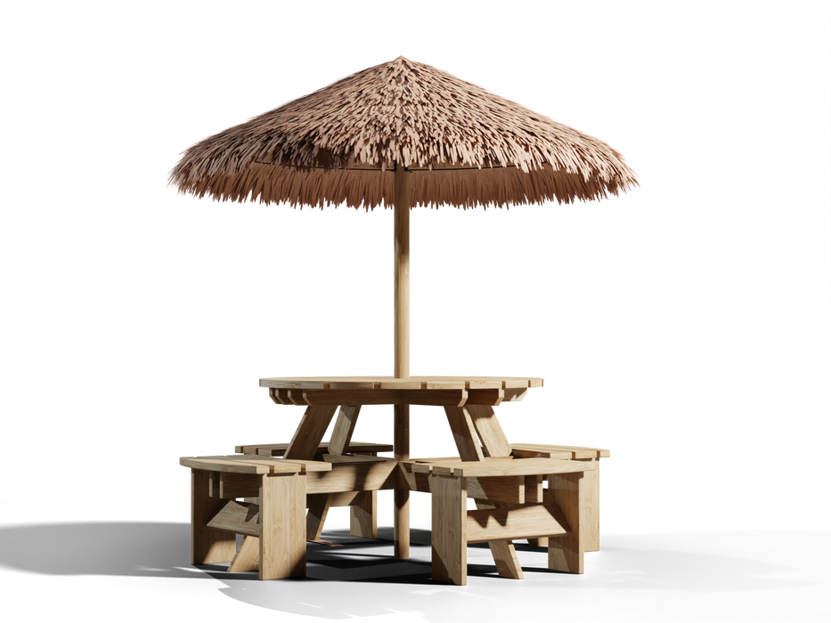 Mesa de picnic con sombrilla de palmera - Ø 2,2 m