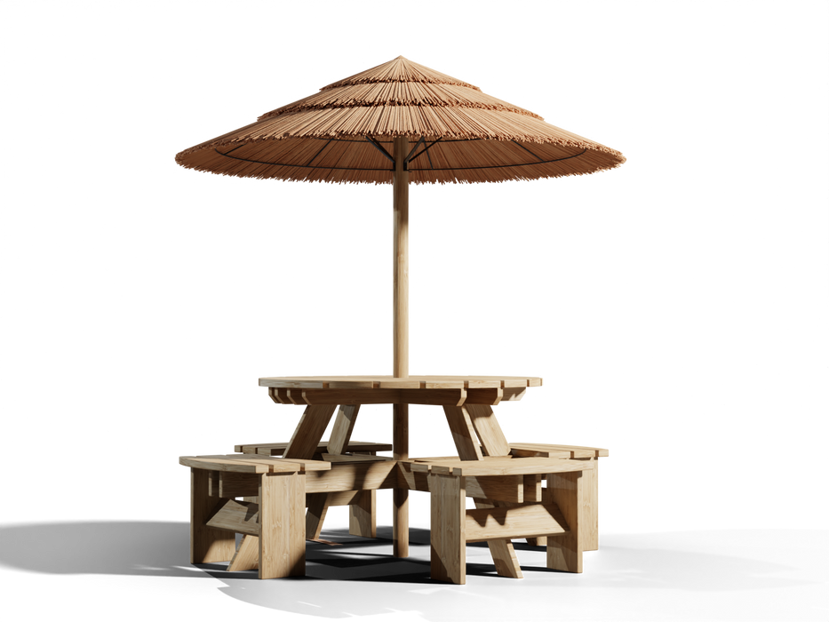 Picnic table with palapa mixed reed parasol - Ø 2.2 m