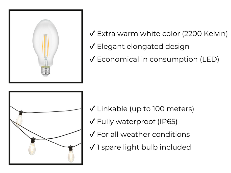Føro Papaya string light extra warm white - small - set of 10 metres with 10 LED light bulbs
